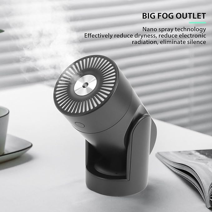 Portable Mini Humidifier,USB Automatic Rotating Super Quiet Small Desktop Cool Mist Humidifier for Bedroom Office Car Travel (Black)