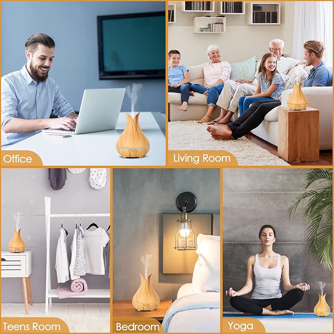 Aromatherapy Diffuser with Essential Oils Included, 150ml Small Cute Aroma Diffuser with 15 Color LED Light&3 Times, Waterless Auto Off Essential Oil Diffusers for Home Bedroom(Wood)