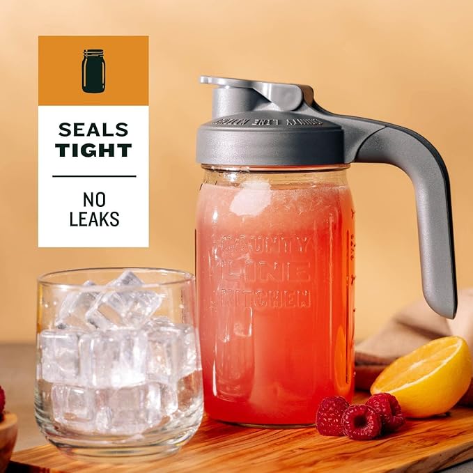 County Line Kitchen Glass Mason Jar Pitcher with Lid - Wide Mouth, 1 Quart (32 oz) - Heavy Duty, Leak Proof - Sun & Iced Tea Pitcher, Cold Brew Coffee, Breast Milk Storage, Water - Yellow