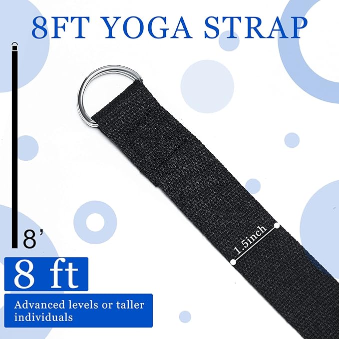 6 Pcs Yoga Strap for Stretching 8 Ft Yoga Exercise Adjustable Straps Bands with Safe Adjustable D Ring Buckle for Pilates Gym Workouts Fitness Improves Sitting Posture-FlexoryFit