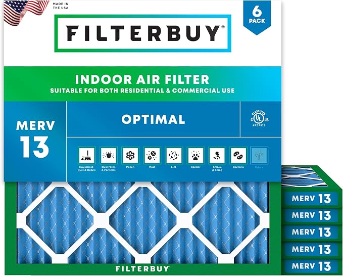 Filterbuy 18x18x1 Air Filter MERV 13 Optimal Smoke & Allergy Defense, by Filterbuy