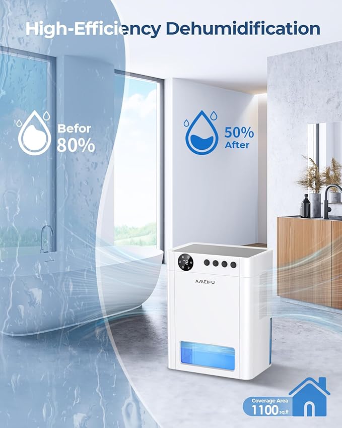 Dehumidifier for Home, 135 OZ Water Tank (1000 sq.ft), Quiet Dehumidifier for Bathroom Bedroom RV Closet with Timer Setting, Auto Shut Off, 7 Colors LED Light, Sleep Mode, White