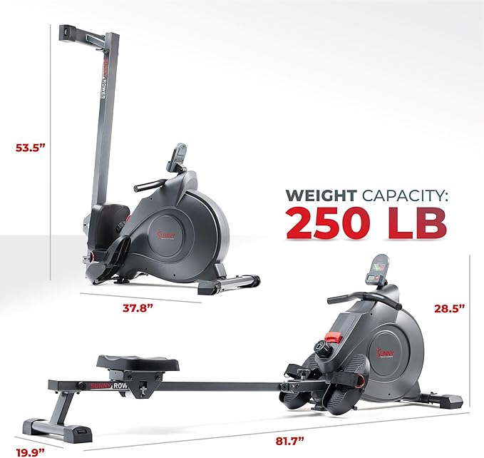 Sunny Health & Fitness Flip & Foldable Rowing Machine for Home w/Extended Slide Rail, Full-Body Workout, Low-Impact, Optional Extra Long Rail, Quiet Rail Cover, Water Motion and Free SunnyFit App-FlexoryFit