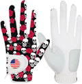 FINGER TEN Golf Gloves Men Left Hand Right with Ball Marker USA Flag Blue Camo Plaid Pack, Mens Leather Golf Glove All Weather Grip Small Medium ML Large XL