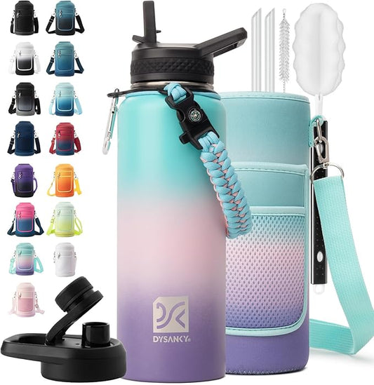 Insulated Water Bottle | Thickened Stainless Steel Vacuum Metal | Portable Sports Water Jug for Gym and Hiking with Straw, Carrier Bag, Handle Strap | BPA-Free 40 oz-FlexoryFit