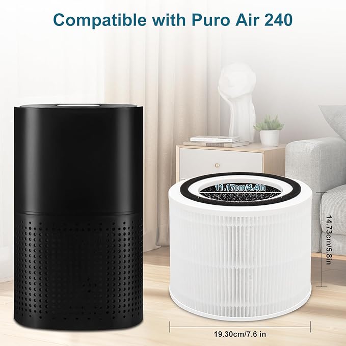 240 Replacement Filter Compatible with Puroair 240 Air Filter, 3-in-1 High Efficienoy Filten with Activated Carbon Filter for 99.97% Air Particles, Smoke and Odor, 2 Pack