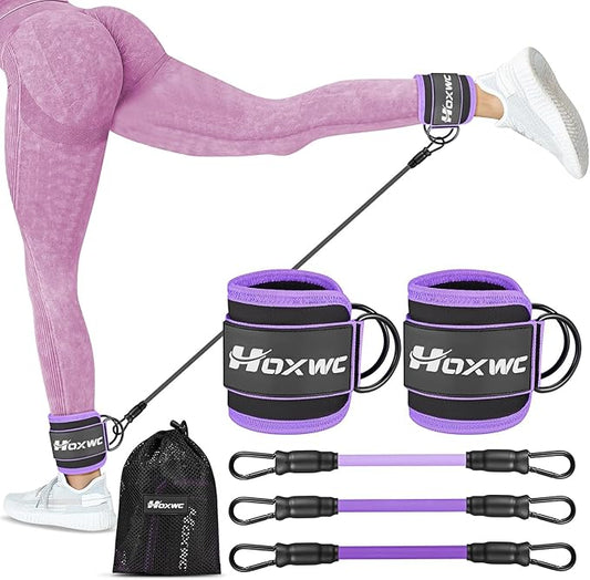 Ankle Resistance Bands with Cuffs, Ankle Bands for Working Out, Ankle Resistance Band for Leg, Booty Workout Equipment for Kickbacks Hip Fitness Training, Exercise Bands for Butt Lift Women-FlexoryFit