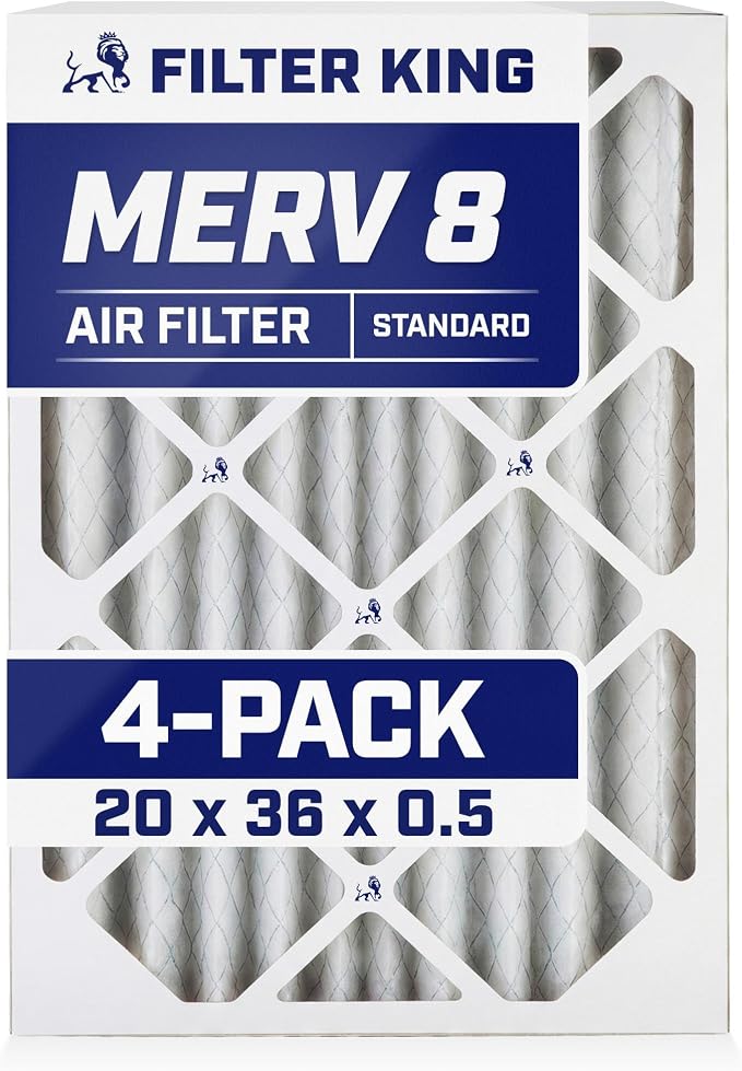 Filter King 20x36x0.5 Air Filter | 4-PACK | MERV 8 HVAC Pleated A/C Furnace by FilterKing