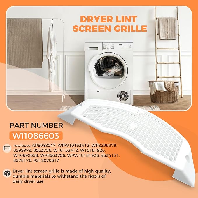 W11086603 Dryer Lint Screen Grille for Whirlpool Kenmore Maytag KitchenAid, Dryer Lint Housing Cover Replaces AP6048047 8299979 4534131 8563756 8578176 PS12070617