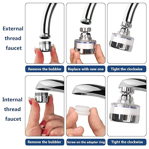 3 Pcs of Sink Water Filter and 18 Filter Elements Set, Sink Faucet Filter 360°Rotating, Bathroom Sink Filter Removes Fluoride Hard Water, Faucet Filter Faucet Extender for Home Kitchen Sink