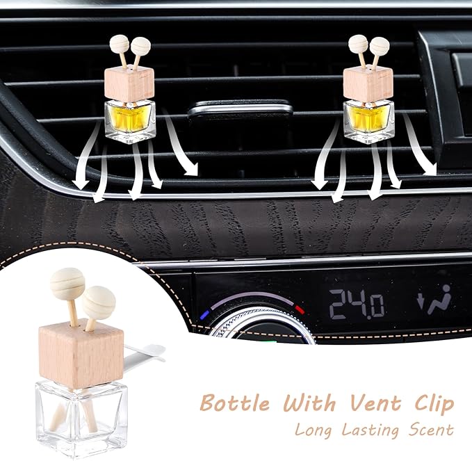 30 Pack Car Diffuser Air Freshener Bottle Empty Car Essential Oil Diffuser Auto Glass Perfume Diffuser Bottle with Vent Clip Wooden Caps Stick Fragrance Ornament