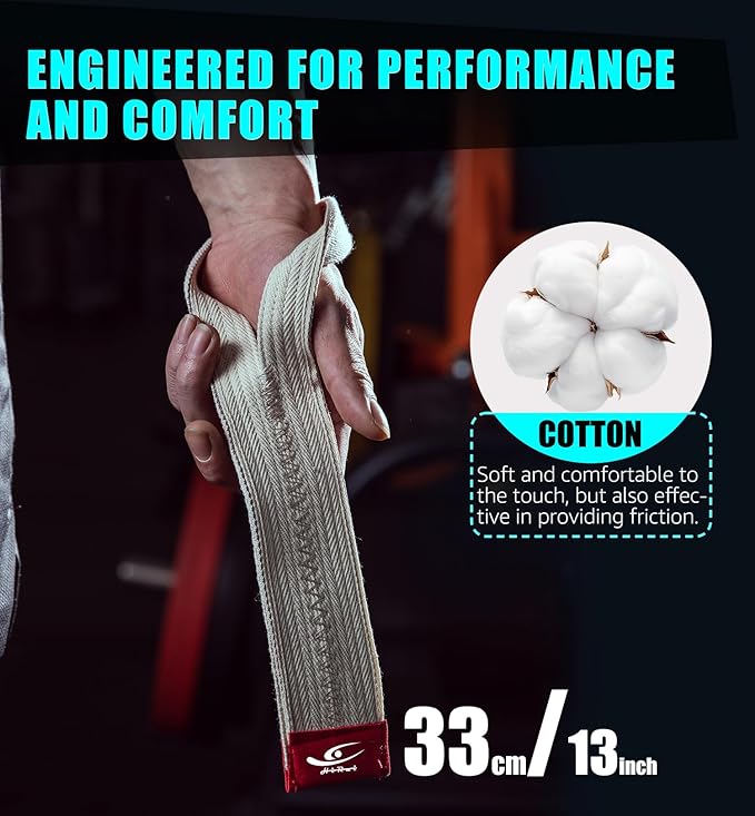HiRui Cotton Lifting Wrist Straps (Pair) for Weightlifting Powerlifting Bodybuilding Strength Training | Wrist Support Wraps for Enhanced Grip & Stability - Soft & Durable, 13 inch Fits All-FlexoryFit
