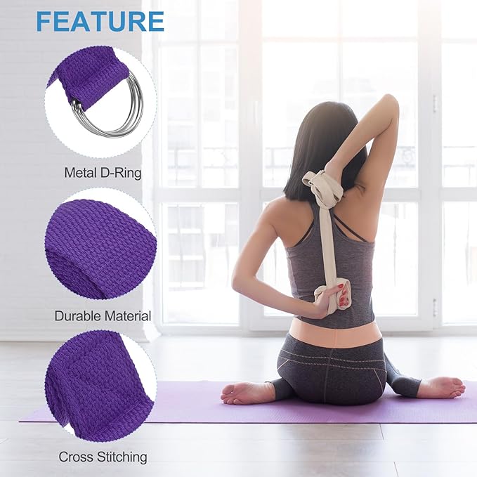 PATIKIL Yoga Strap for Stretching, Cotton Yoga Belt with Adjustable Metal D-Ring Buckle Stretch Band for Fitness Pilates-FlexoryFit