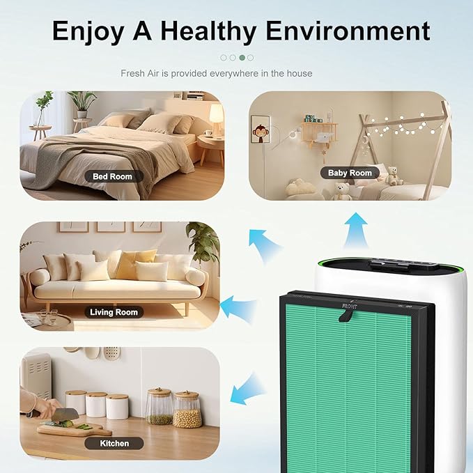 MKD05 Air Filter Replacement Compatible with AROEVE MKD05 Air Purifier, 4-in-1 High-Efficiency HEPA Filter, True HEPA Filter with Activated Carbon Filter, 2 Pack (MKD05-Green-Pet-2Pack)