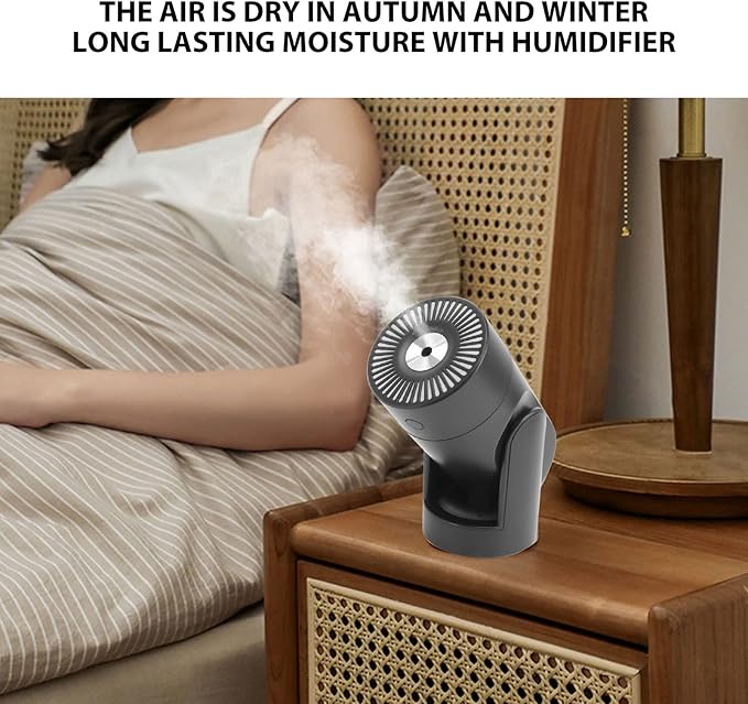 Portable Mini Humidifier,USB Automatic Rotating Super Quiet Small Desktop Cool Mist Humidifier for Bedroom Office Car Travel (Black)