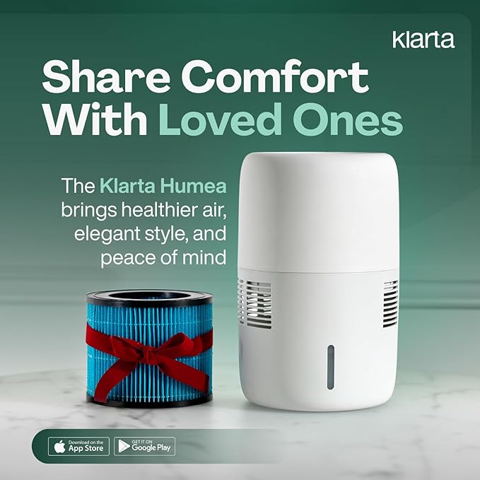 Humea Smart Evaporative Humidifier with WiFi & App Control - 3L Tank, 4 Speeds, 300ml/h - Quiet, Mist-Free, No White Dust - Nightlight - For Allergies, Dry Skin, Better Sleep - White