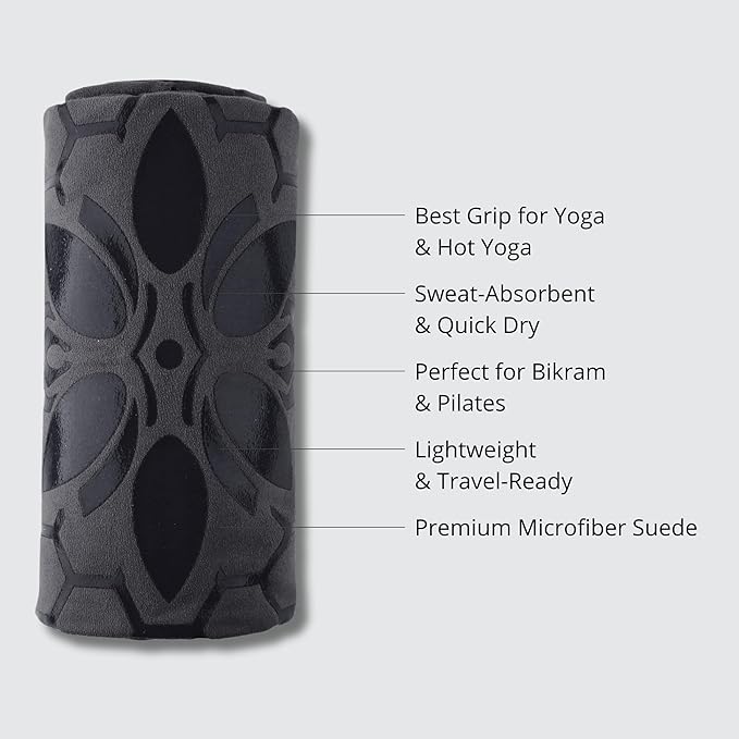 Clever Yoga Non-Slip Hot Yoga Towel – Non-Slip Grip for Hot Yoga, Sweat Absorbent, Honeycomb Silicone Grip, Stays Flat – Ideal for Pilates, Travel, Washable & Lightweight - Gray-FlexoryFit