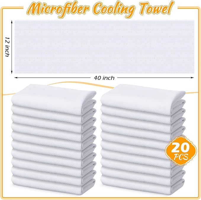 20 Pcs Cooling Towel 40" x 12" Ice Towel for Neck and Face Microfiber Chilly with Bag Breathable Yoga Gym Stay Cool Towels Sweat Rag for Workout Running Camping Pilates Beach Accessories (White)-FlexoryFit