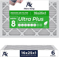 MervKing 16x25x1 Air Filter Actual Size: 15.7" x 24.7" x 0.75" MERV 8 MPR 600-700 | MADE IN USA | 6-Pack | Pleated HVAC AC Furnace Replacement