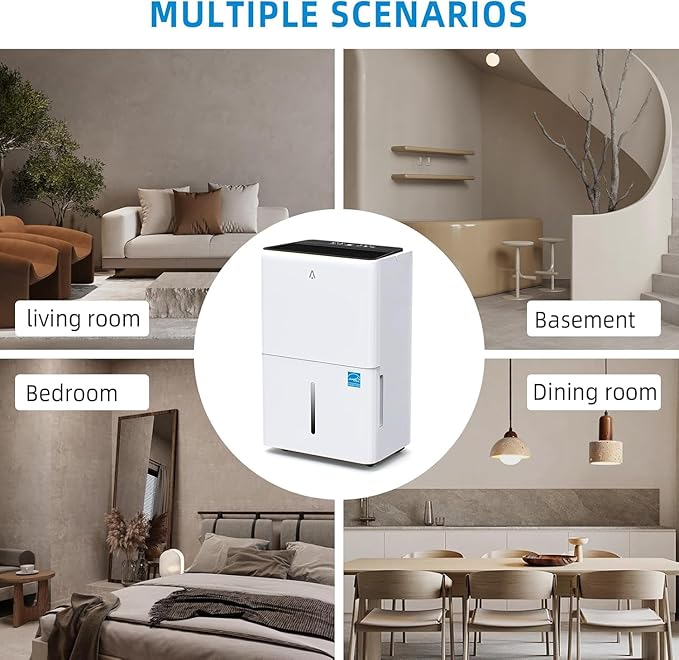 50-Pint Portable Efficient Dehumidifier for 4500 Sq.Ft – Compressor Unit with Smart Humidity Control, Adjustable Airflow & Timer, Ideal for Basements, Crawl Spaces, Garages & Large Rooms
