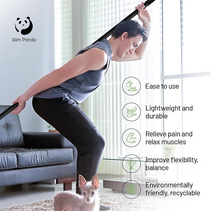 Slim Panda Yoga Stick, 5ft Natural Bamboo Stick with Rubber Ends, Exercise Stretching Stick for Yoga, Stretching, Balance and Correcting Posture, Rehabilitation Physical Therapy Aids-FlexoryFit