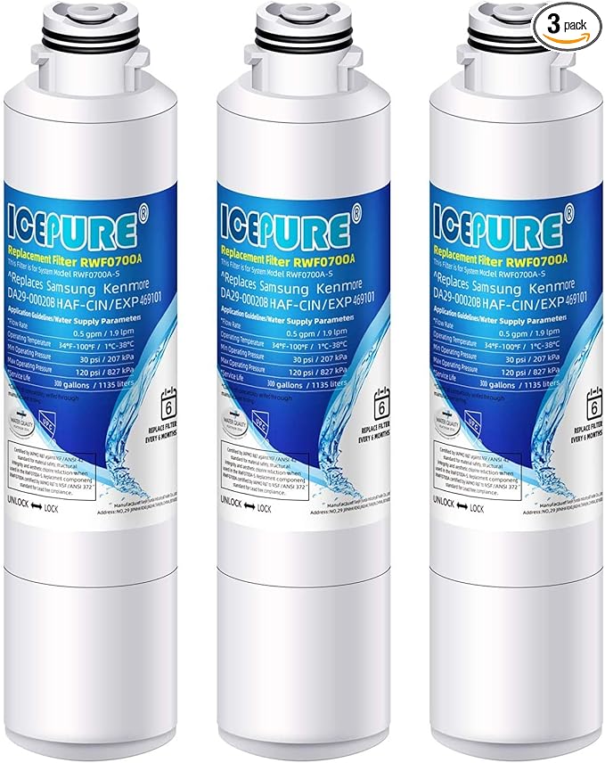 ICEPURE DA29-00020B Replacement for Samsung Water Filter HAF-CIN/EXP HAF-CIN DA29-00020B-1 RF28HMEDBSR RF263BEAESR RS25J500DSR RF263TEAESG RWF0700A HDX FMS-2 DA97-08006A-1 RF4287HARS RF28HFEDBSR 3PACK