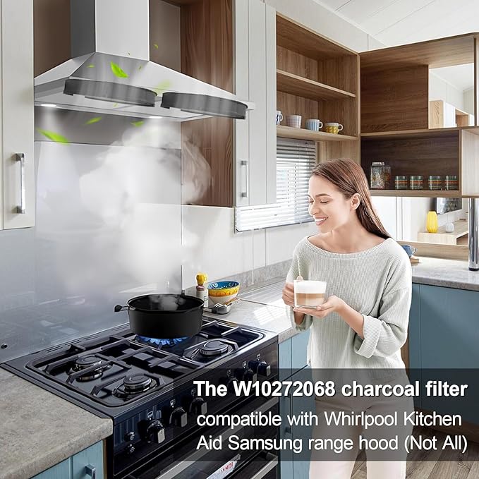 W10272068 Range Hood Charcoal Filter (2 Pack) 7.625 in Compatible with Whirlpool Kitchenaid Samsung Stove Hood, Kitchen Hood Filters Replace 1550120 81550120 AH2367296 EA2367296 PS2367296
