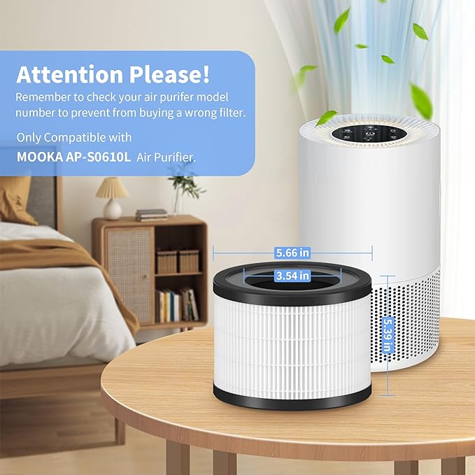 4 Packs AP-S0610L Replacement Filter Compatible with Mooka AP-S0610L Air Cleaner Purifier, 3-Stage Filtration System