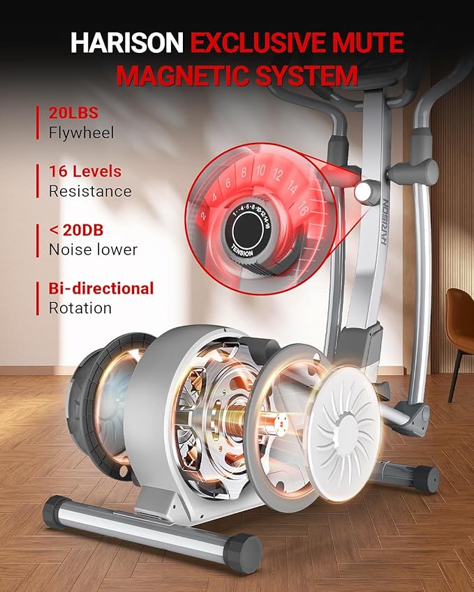 HARISON Elliptical Machine for Home 350 LBS Capacity, Magnetic Elliptical Exercise Machine with 16-Level Resistance Control, Elliptical Trainer with HARISON Bluetooth-FlexoryFit