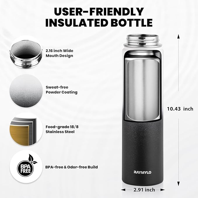 Insulated Water Bottle 24oz, Triple Wall Vacuum Stainless Steel (Cold for 48 Hrs, Hot for 24Hrs), Leak Proof & Non-BPA, 24oz Hydro Water Flask with Paracord Handle & Straw Spout Lids-FlexoryFit