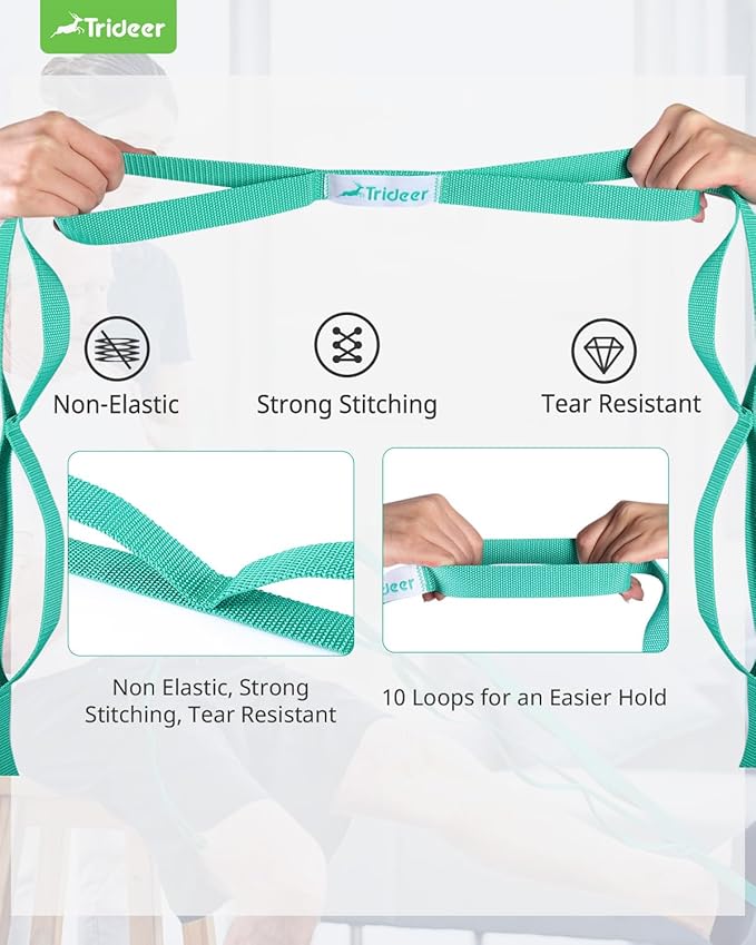 Trideer Stretching Strap Yoga Strap Yoga Band for Physical Therapy, 10 Loop Non-Elastic Yoga Straps for Stretching, Pilates, Exercise & Dancing, Stretch Band with Aesthetic Packaging for Women & Men-FlexoryFit