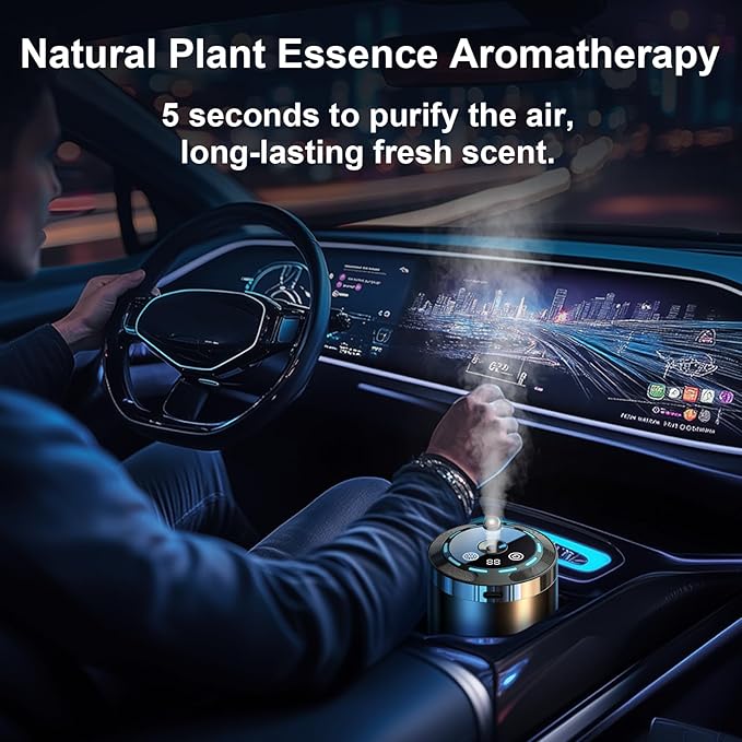 Smart Car Air Fresheners, Essential Oil Car Diffuser with 50ml Perfume and Starry Sky Projection, 5 Mode Adjustable Rechargeable Aroma Diffuser, for Home Office Driving (Gardenia)