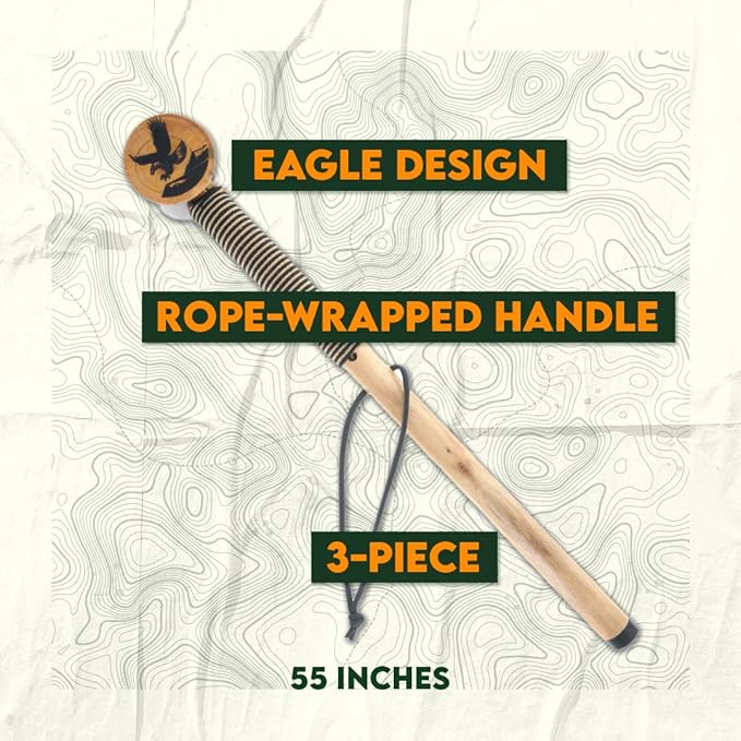 SE 3 Piece 55" Detachable Pine Wood Walking/Hiking Stick with Metal Tip, Reinforced Rubber Tip, and Water-Resistant Travel Pouch - Portable and Durable for Outdoor Adventures