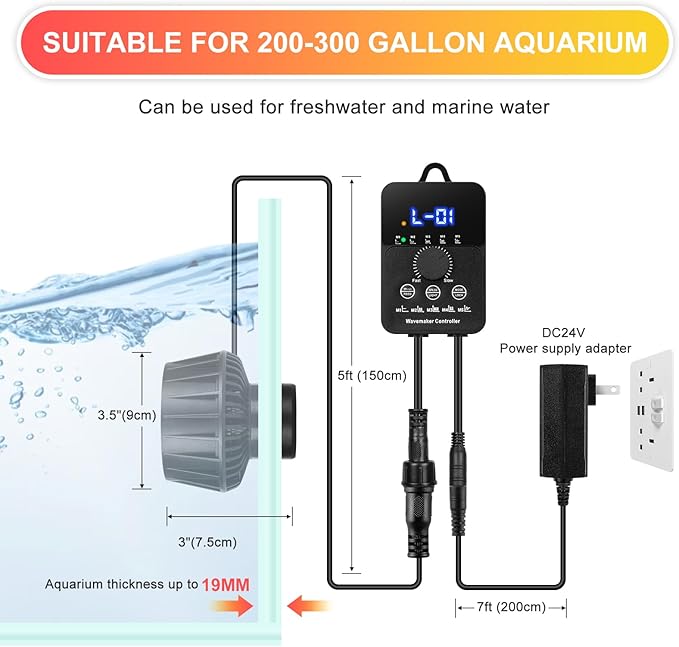 4200GPH Aquarium Wavemaker Pump With Controller 30W DC24V Powerhead with Magnetic Mounting, Wavemaker with LED Display for 200 to 300 Gallon Tank