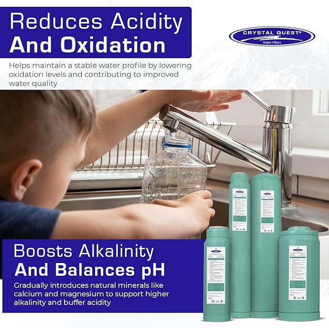 Crystal Quest Alkalizer, Ionizer, Mineralizer & Oxidation Cartridge – Boosts pH & Alkalinity, Enhances Taste with Essential Minerals, Long-Lasting Performance, Easy Installation 2-7/8” x 20”