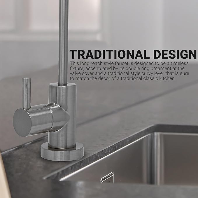 Non Air Gap RO Drinking Water Filtration System Water Dispenser Spout (Brushed Nickel) Euro Style with Drinking Water Faucet Wrench. NSF Certified.
