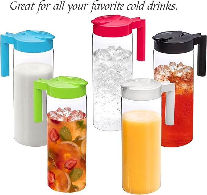 Amazing Abby - Skinny - 2-Pack Tritan Pitcher (64 oz), Unbreakable Plastic Water Pitcher with Lid, BPA-Free, Heat-Resistant, Dishwasher-Safe, Great for Both Iced and Hot Drinks, Black