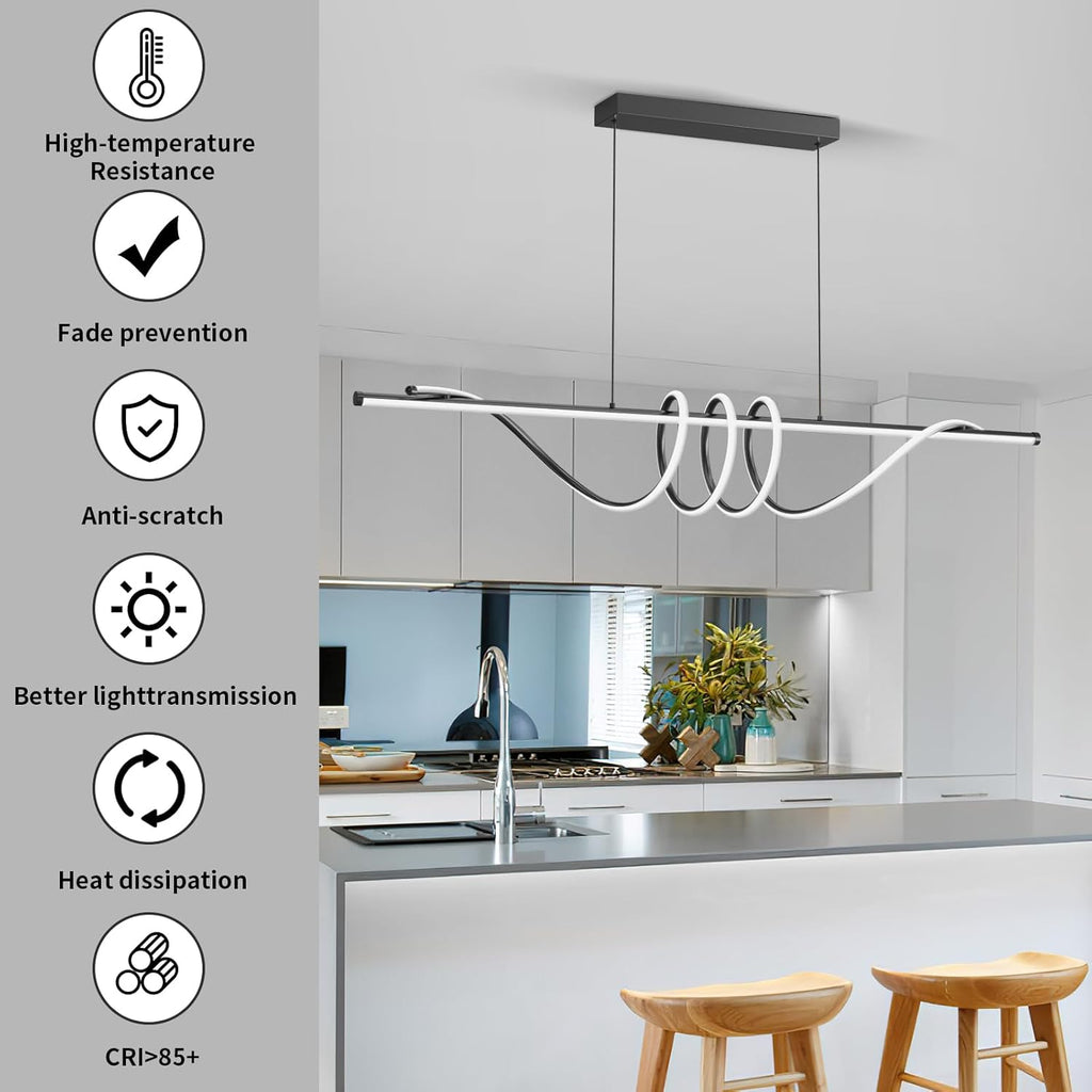 Modern Ceiling Chandelier, 57in Pendant Lights Dimmable with Remote Control 3000k-6000K Adjustable Color Temperature, Aluminum Island Lighting Lamp Fixture for Kitchen, Dining Room