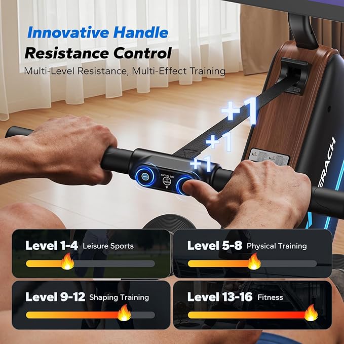 MERACH Rowing Machines for Home, Powerful Electromagnetic Row Machine with 51.2" Extended Rail, 16-Level Handle Resistance Adjustment Rower, 350 LBS Load Capacity, Ergonomic Comfort Seat, Easy Storage-FlexoryFit