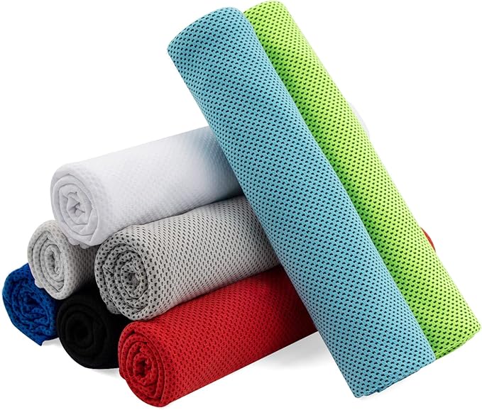 8 Packs Cooling Towel (40 x 12), Ice Towel, Microfiber, Soft Breathable Chilly Towel Stay Cool for Yoga, Workout, Sport, Gym, Camping, Fitness, Running, Workout & More Activities - Multicolor-FlexoryFit
