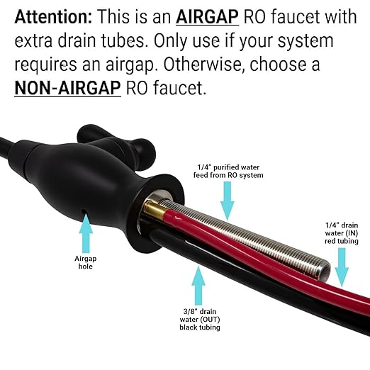 Airgap RO Faucet Reverse Osmosis Drinking Water Filtration System Water Dispenser Spout (Matte Black) with Pre-Inserted Tubing and Faucet Wrench. Vase Style. NSF Certified.