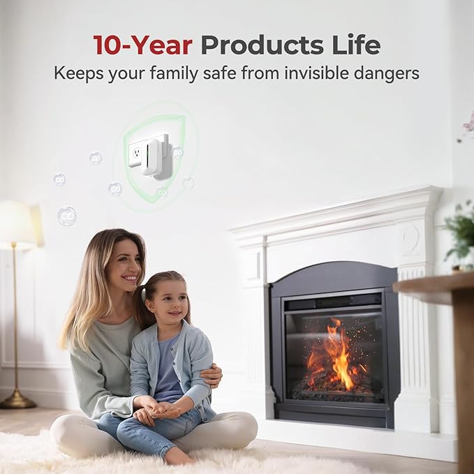 Carbon Monoxide Detectors Plug in,10 Year Replaceable Battery Operated Co Monitor Alarm,Plug and Play Co Detector,Portable Carbon Monoxide Detector for Home,Traval,RV,Hotel GS846A 1 Pack