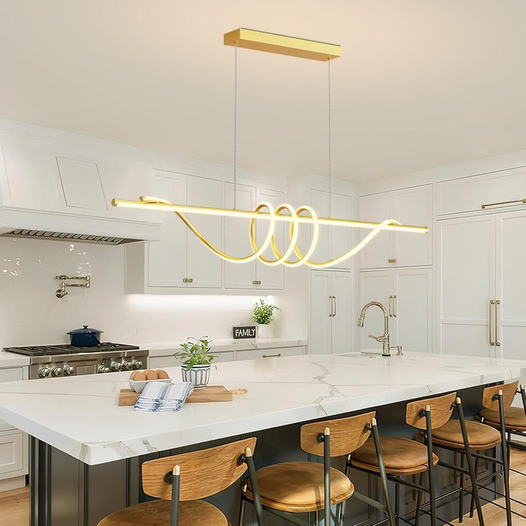 Modern LED Pendant Lights, Ceiling Chandelier Dimmable with Remote Control 3000k-6000K Adjustable Color Temperature, Aluminum Island Lighting Lamp Fixture for Kitchen, Dining Room(57in Gold)