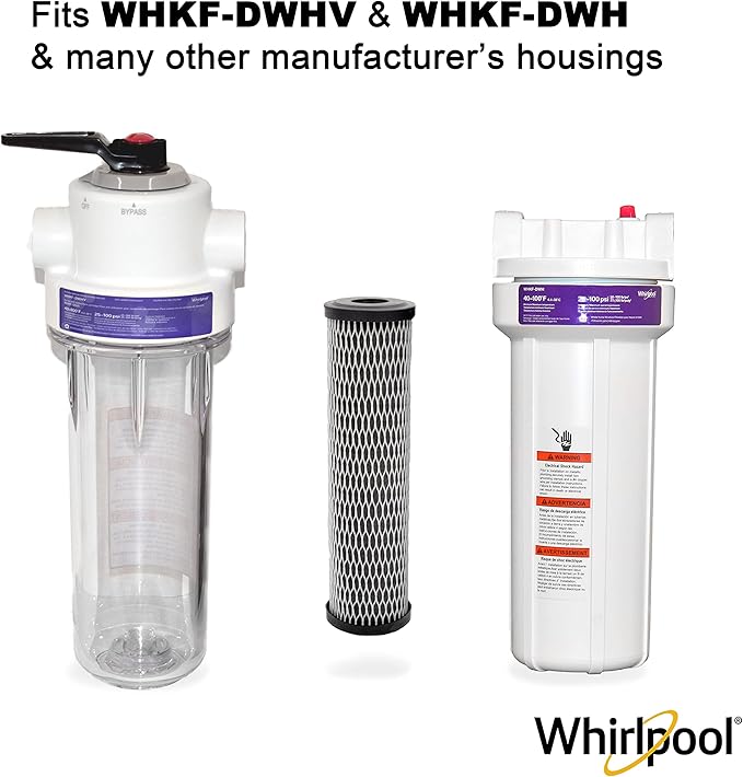 Whirlpool 5-Micron CTO Replacement Water Filter WHKF-WHWC, 10 x 2.5 inch Carbon Wrap Cartridge Reduces Chlorine Taste & Odor, NSF Certified for Whole House Sediment and Drinking Filtration System