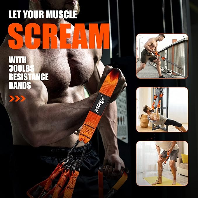 HPYGN Resistance Bands, Heavy Exercise Bands with Handles, Fitness Bands for Working Out, Workout Bands for Men, Weight Bands Set for Muscle Training, Strength, Slim, Yoga, Home Gym Equipment-FlexoryFit