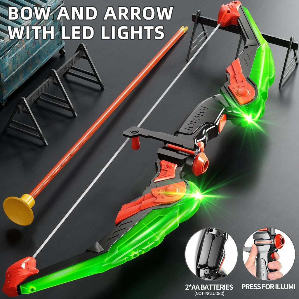 Kids Bow and Arrow Set, LED Light Up Archery Toy Set with 10 Suction Cup Arrows,Target & Arrow Quiver, Bow and Arrows Set Toys Gift for 3 4 5 6 7 8 9 10 11 12 Year Old Kids Boys Girls (Green)
