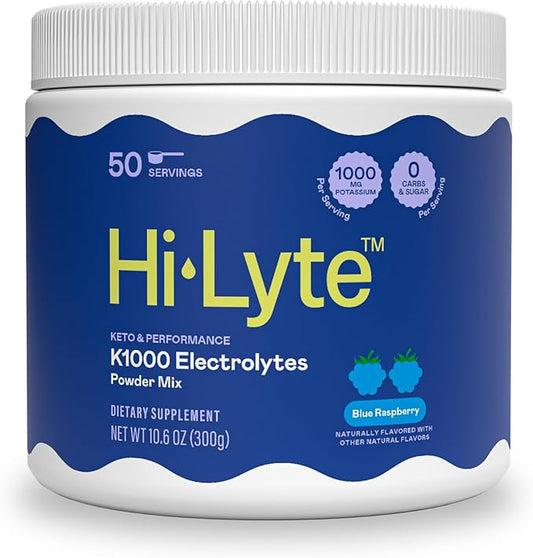 Hi-Lyte Keto & Performance - K1000 Electrolyte Powder Mix - Blue Raspberry - 1000mg Potassium + Magnesium, Calcium, Trace Minerals - Keto Drink for Cramp Support, Fasting, Recovery - No Sugar/Carbs-FlexoryFit