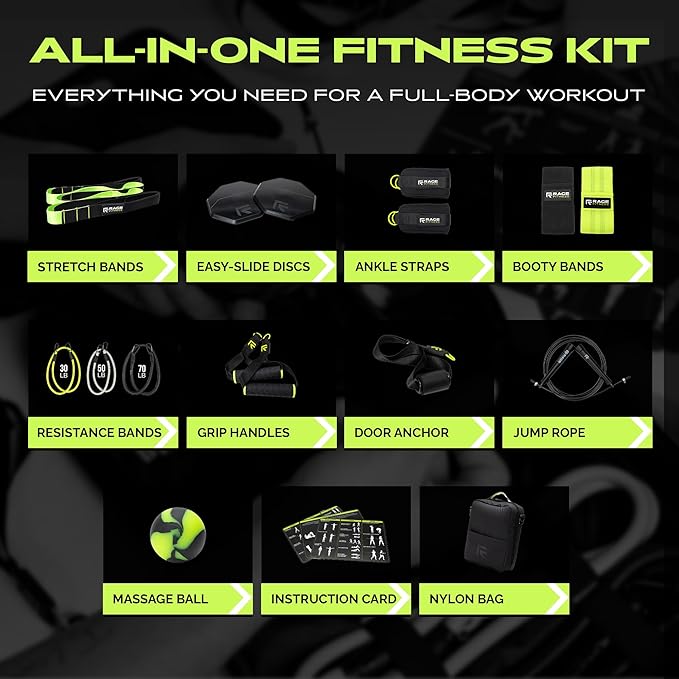 Ex Kit Home Gym Equipment with Carry Bag - 10Pcs Resistance Bands Kit with Handles, Door Anchor, Jump Rope, Booty Bands & More – Full Body Workout Bands Set for Strength, Cardio & Flexibility-FlexoryFit