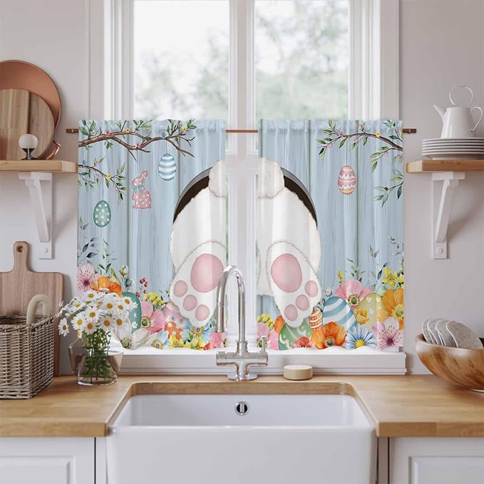 Easter Kitchen Tier Curtains 45 Inch Long 2 Panel Set, Rod Pocket Short Window by Unknown
