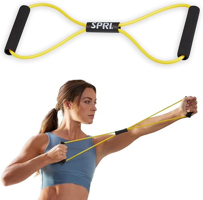 SPRI Ultra Toner Figure 8 Resistance Band with Padded Handles Great for Stretch, Exercise, Fitness Training, Yoga, Resistance Weights, Therapy, Gym or Home Workout Equipment.-FlexoryFit